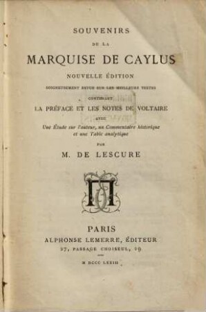 Souvenirs de la marquise de Caylus