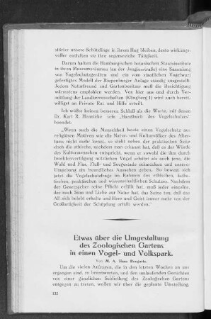 Etwas über die Umgestaltung des Zoologischen Gartens in einen Vogel- und Volkspark.
