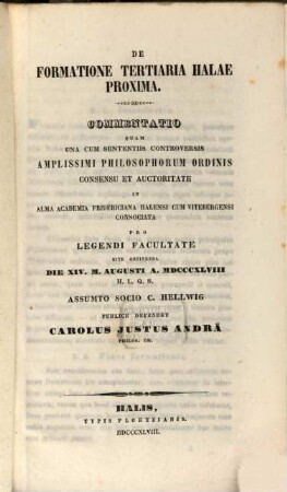 De formatione tertiaria Halae proxima