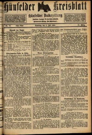 Erste Ausgabe vom Samstag, den 02. Juli 1927.