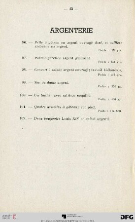 Argenterie (Nr. 96-102)