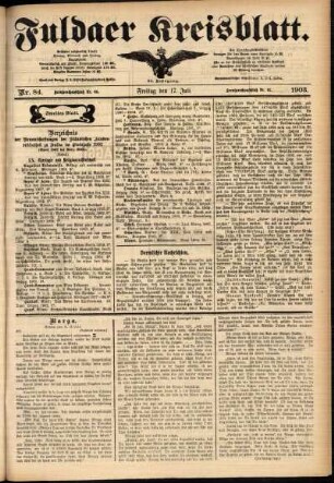 Zweite Ausgabe vom Freitag, den 17. Juli 1903.