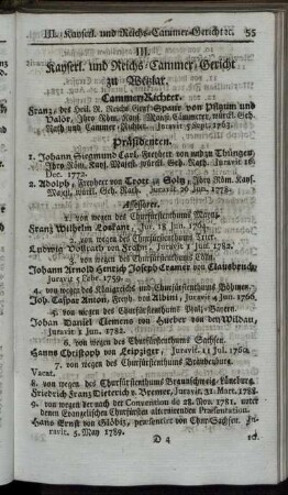 III. Kayserl. und Reichs-Cammer-Gericht zu Wetzlar.
