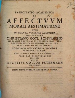 Exercitatio academica de affectvvm morali aestimatione