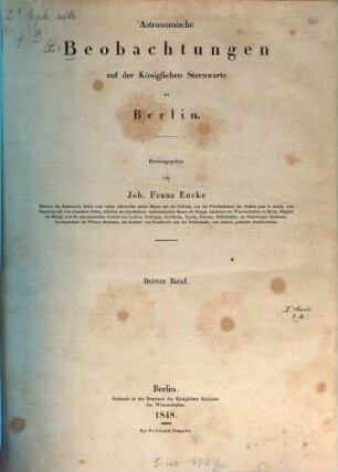 Astronomische Beobachtungen auf der Kgl. Sternwarte zu Berlin. 3. 1848
