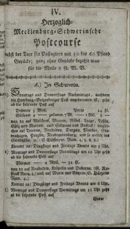 IV. Herzoglich-Mecklenburg-Schwerinsche Postcourse [...]