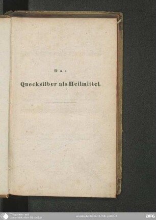 Das Quecksilber als Heilmittel