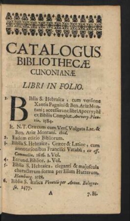 Catalogus Bibliothecae Cunonianae Libri In Folio
