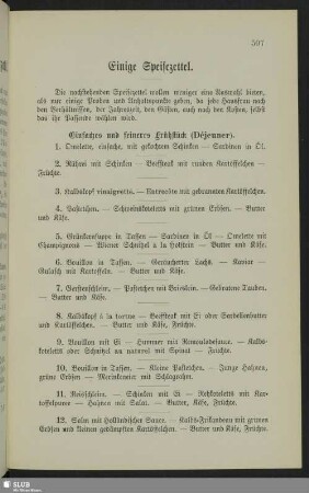 Einige Speisezettel