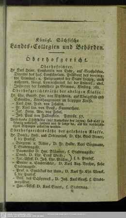 Behördenverzeichnis : Königl. Sächsische Landes-Collegien und Behörden
