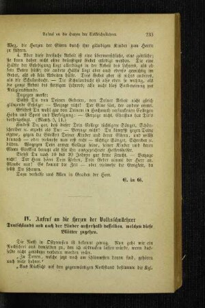 Aufruf an die Herzen der Volksschullehrer Deutschlands und auch der Länder außerhalb desselben, welchen diese Blätter zugehen