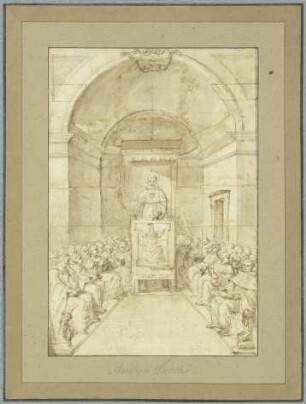 Der Heilige Antonius von Padua predigt vor einer Versammlung von Geistlichen