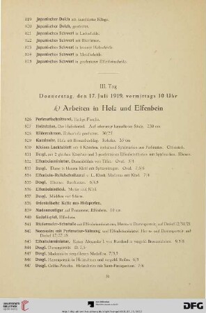 Arbeiten in Holz und Elfenbein (Nr. 826-885)