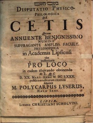 Disputatio Physico-Philologica De Cetis