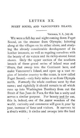 LETTER XX. PUGET'S SOUND AND VANCOUVER'S ISLAND