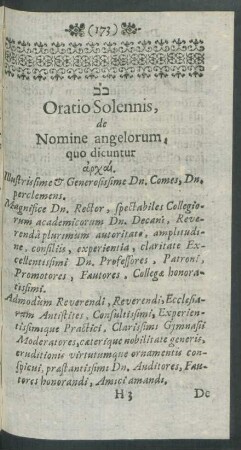 Oratio Solennis, de Nomine angelorum, quo dicuntur archai.