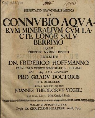 De connubio aquarum mineralium cum lacte longe saluberrimo : dissertatio