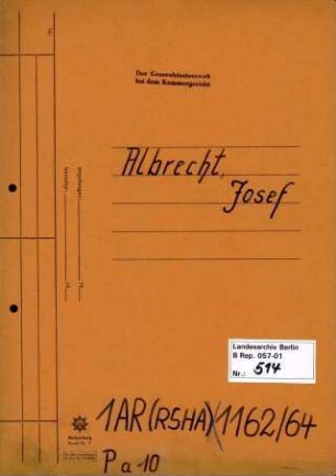 Personenheft Josef Albrecht (*29.11.1902), Kriminalsekretär