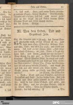 XI. Von dem Leiden, Tod und Begräbniß Jesu.