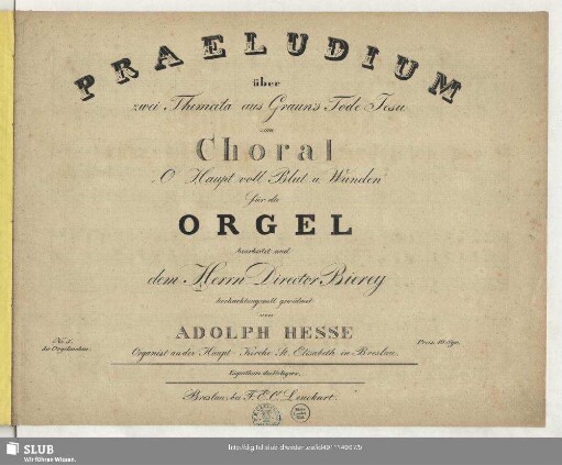 Praeludium über zwei Themata aus Graun's Tode Jesu zum Choral "O Haupt voll Blut und Wunden"