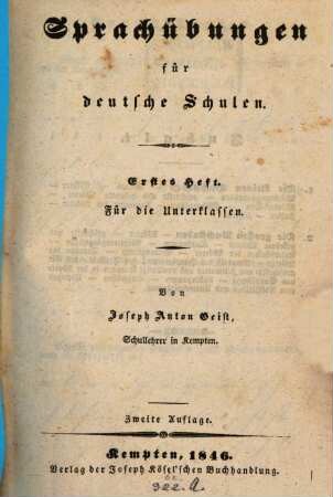 Sprachübungen für deutsche Schulen, Erstes Heft. Für die Unterklassen
