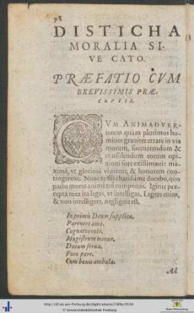 Disticha Moralia Sive Cato