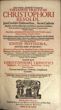 Thesaurus practicus : cum continuatione, 1. Thesaurus practicus. - 1679