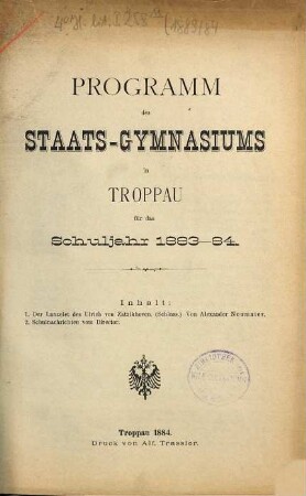 Programm des Staats-Gymnasiums in Troppau. 1883/84