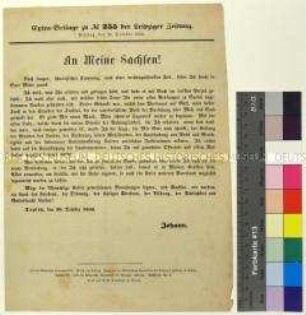 Extra-Beilage der "Leipziger Zeitung" mit einem Aufruf von König Johann I. von Sachsen