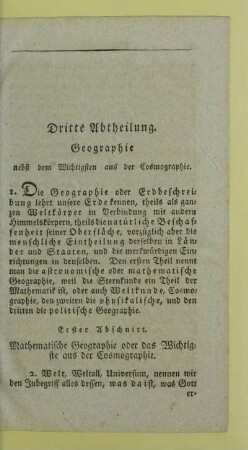 Dritte Abtheilung. Geographie