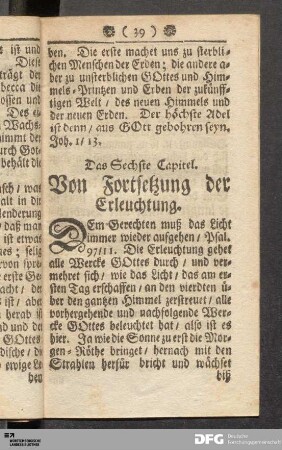 Das Sechste Capitel. Von der Fortsetzung der Erleuchtung.