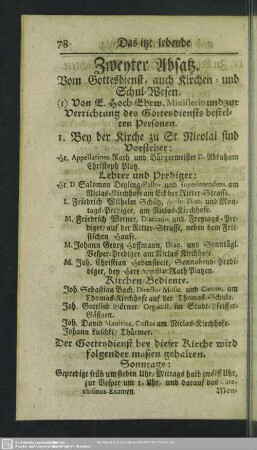Zweyter Absatz. Vom Gottesdienst, auch Kirchen- und Schul-Wesen