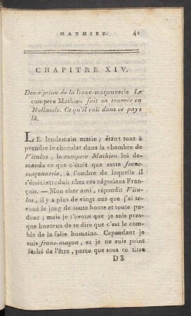 Chapitre XIV. Description de la franc-maconnerie. Le compere Mathieu fait sa tournée en Hollande. Ce qu'il voit dans ce pays là