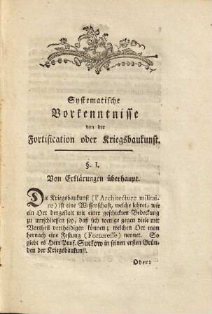 Systematische Vorkenntnisse von der Fortification oder Kriegsbaukunst