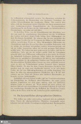14. Die hauptsächlichen photographischen Objektive