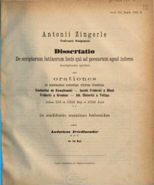 Dissertatio de scriptorum latinorum locis qui ad poenarum apud inferos descriptionem spectant
