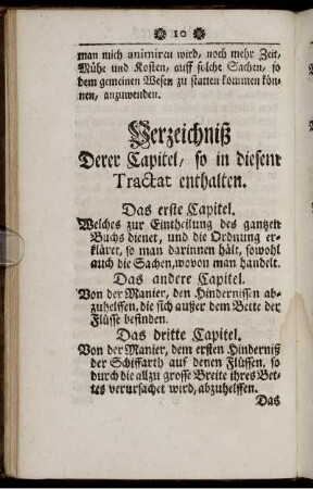 Verzeichniß Derer Capitel, so in diesem Tractat enthalten.