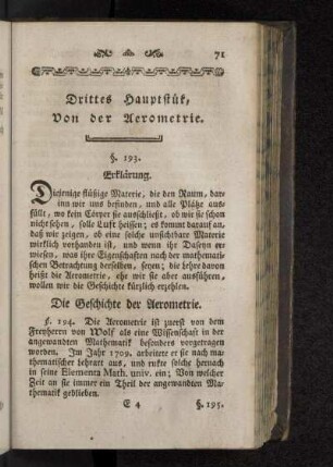 Drittes Hauptstük, Von der Aerometrie.
