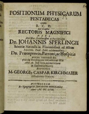 Positionum Physicarum Pentadecas