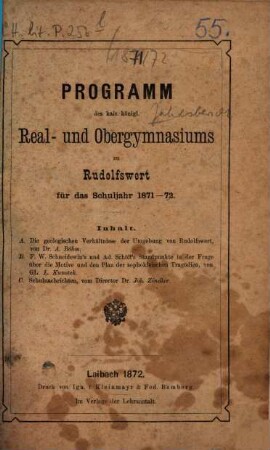 Programm des K.K. Real- und Obergymnasiums in Rudolfswert : für das Schuljahr .... 1871/72