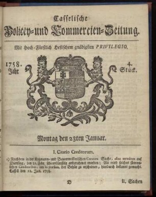 4. Stueck, Montag den 23ten Januar 1758