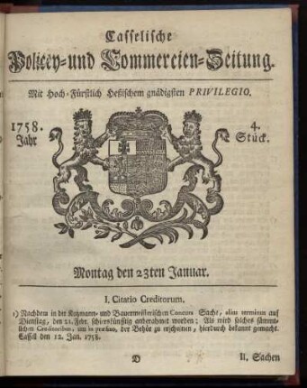 4. Stueck, Montag den 23ten Januar 1758