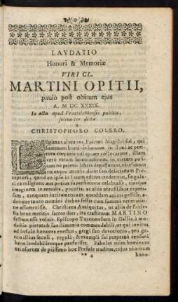 Laudatio Honori & Memoriae Viri Cl. Martini Opitii ...