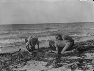 Bernsteinsucher : Jungen suchen am Strand nach Bernstein