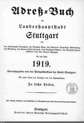 1919: Stuttgarter Adressbücher, 1919