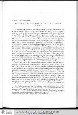 Das geschichtliche Problem der Freiheitskriege 1813-1814