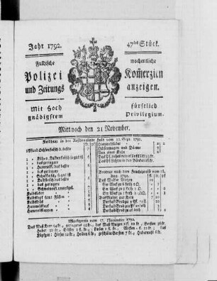 47tes Stück., Ausgabe vom 21. November 1792