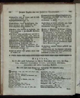 Register, der in allen zwölf Jahrgängen der Intell. Nachrichten von 1773. bis Ende 1784. enthaltenen öconomischen, sittlichen, medicinischen, historischen, litterarischen und andern dergleichen Artikeln.