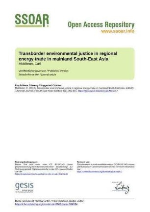 Transborder environmental justice in regional energy trade in mainland South-East Asia
