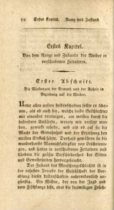 Erstes Kapitel. Von dem Range und Zustande der Weiber in verschiedenen Zeitaltern.